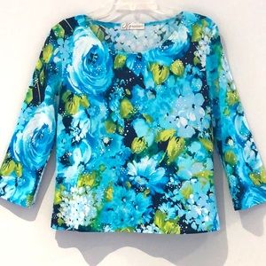 Dressbarn Poly/spandex tunic size L. Blue, multi, 3/4 sleeve. Great condition